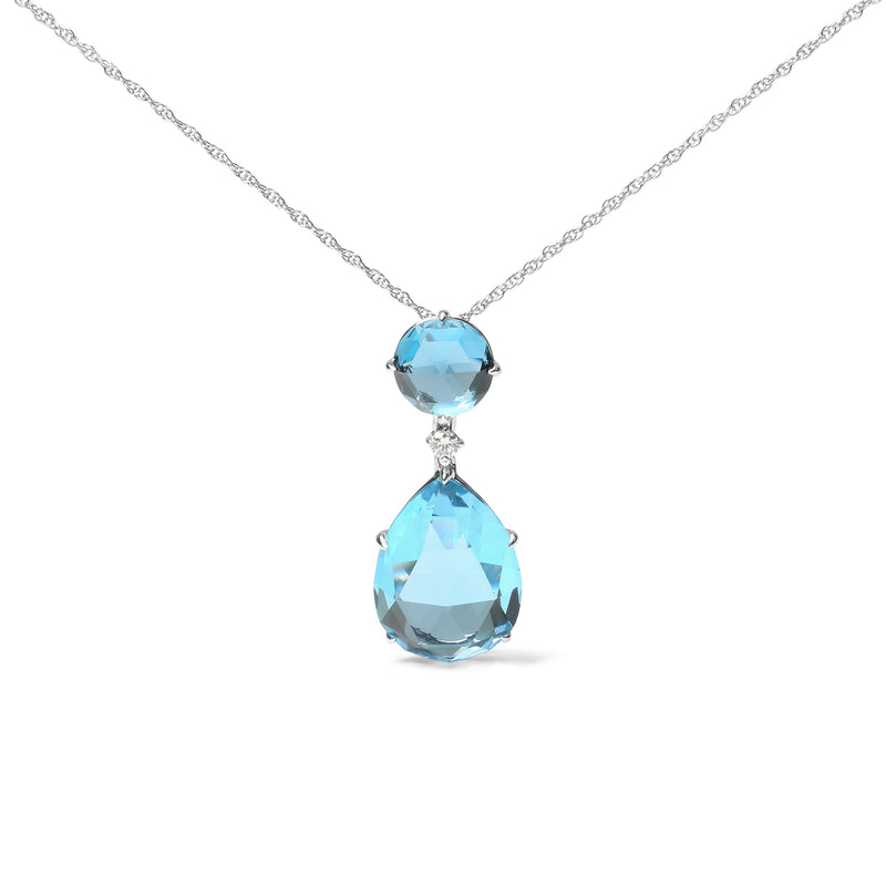 Bids.com 18K White Gold Diamond Accent and Round London Blue Topaz and Pear Cut Sky Blue Topaz Dangle Drop 18" Pendant Necklace (G-H Color, SI1-SI2 Clarity) Necklaces White Smoke White.Gold / 18