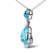 Bids.com 18K White Gold Diamond Accent and Round London Blue Topaz and Pear Cut Sky Blue Topaz Dangle Drop 18" Pendant Necklace (G-H Color, SI1-SI2 Clarity) Necklaces White Smoke White.Gold / 18
