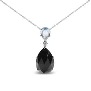 Bids.com 18K White Gold Diamond Accent and Pear Cut Sky Blue Topaz and Pear Cut Black Onyx Dangle Drop 18" Pendant Necklace (G-H Color, SI1-SI2 Clarity) Necklaces White Smoke White.Gold / 18