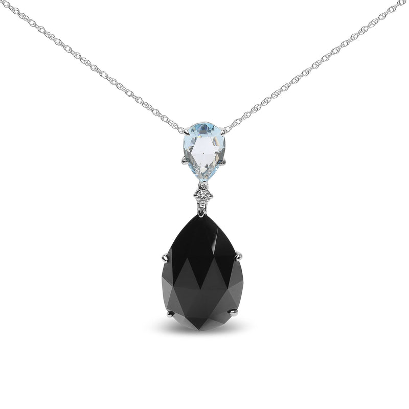 Bids.com 18K White Gold Diamond Accent and Pear Cut Sky Blue Topaz and Pear Cut Black Onyx Dangle Drop 18" Pendant Necklace (G-H Color, SI1-SI2 Clarity) Necklaces White Smoke White.Gold / 18