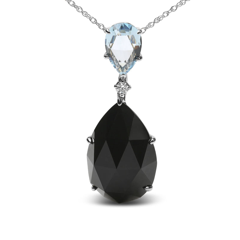 Bids.com 18K White Gold Diamond Accent and Pear Cut Sky Blue Topaz and Pear Cut Black Onyx Dangle Drop 18" Pendant Necklace (G-H Color, SI1-SI2 Clarity) Necklaces White Smoke White.Gold / 18