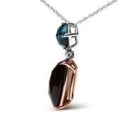 Bids.com 18K Rose and White Gold Diamond Accent and London Blue Topaz and Cushion Cut Smoky Quartz Gemstone Dangle Drop 18" Pendant Necklace (G-H Color, SI1-SI2 Clarity) Necklaces White Smoke WhiteRose.Gold / 18