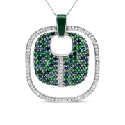 Bids.com .925 Sterling Silver Green Enamel Pendant with 1/2 Cttw Diamond, Sapphire, and Tsavorite Openwork Statement 18" Pendant Necklace (F-G Color, VS1-VS2 Clarity) Necklaces White Smoke White.Sterling Silver / 18