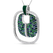 Bids.com .925 Sterling Silver Green Enamel Pendant with 1/2 Cttw Diamond, Sapphire, and Tsavorite Openwork Statement 18" Pendant Necklace (F-G Color, VS1-VS2 Clarity) Necklaces White Smoke White.Sterling Silver / 18