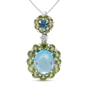 Bids.com 18k White Gold 0.05 Cttw Round Diamond and Blue Topaz and Green Peridot Gemstone Halo Drop 18" Pendant Necklace (F-G Color, VS1-VS2 Clarity) Necklaces White Smoke White.Gold / 18