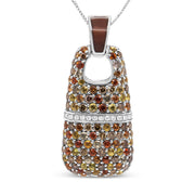 Bids.com .925 Sterling Silver Brown Enamel 1 Cttw White and Brown Diamonds and  1.5mm Yellow and Orange Sapphire Gemstones Statement 18" Pendant Necklace (Brown and F-G Color, VS1-VS2 Clarity) Necklaces White Smoke White.Sterling Silver / 18