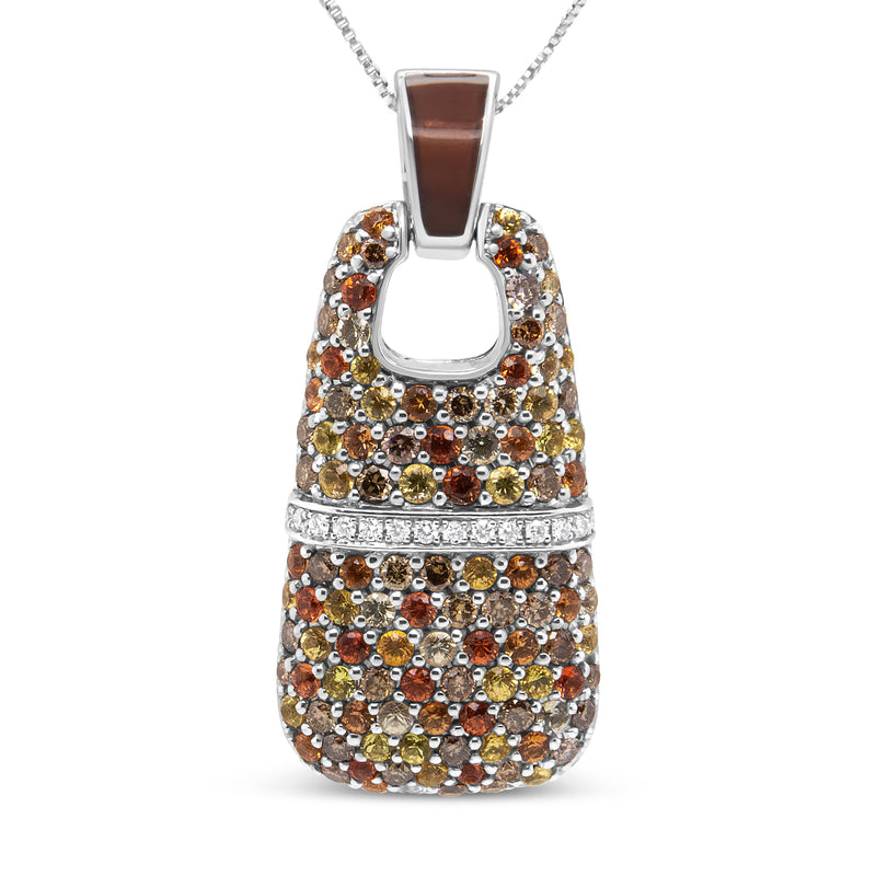 Bids.com .925 Sterling Silver Brown Enamel 1 Cttw White and Brown Diamonds and  1.5mm Yellow and Orange Sapphire Gemstones Statement 18" Pendant Necklace (Brown and F-G Color, VS1-VS2 Clarity) Necklaces White Smoke White.Sterling Silver / 18