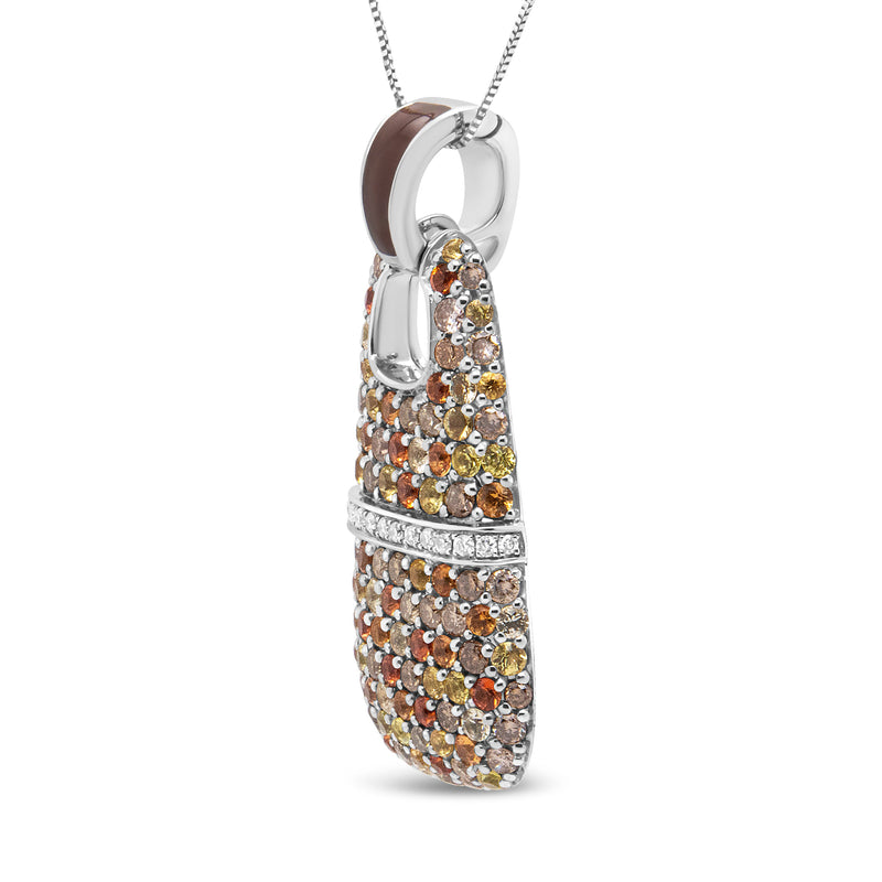 Bids.com .925 Sterling Silver Brown Enamel 1 Cttw White and Brown Diamonds and  1.5mm Yellow and Orange Sapphire Gemstones Statement 18" Pendant Necklace (Brown and F-G Color, VS1-VS2 Clarity) Necklaces White Smoke White.Sterling Silver / 18