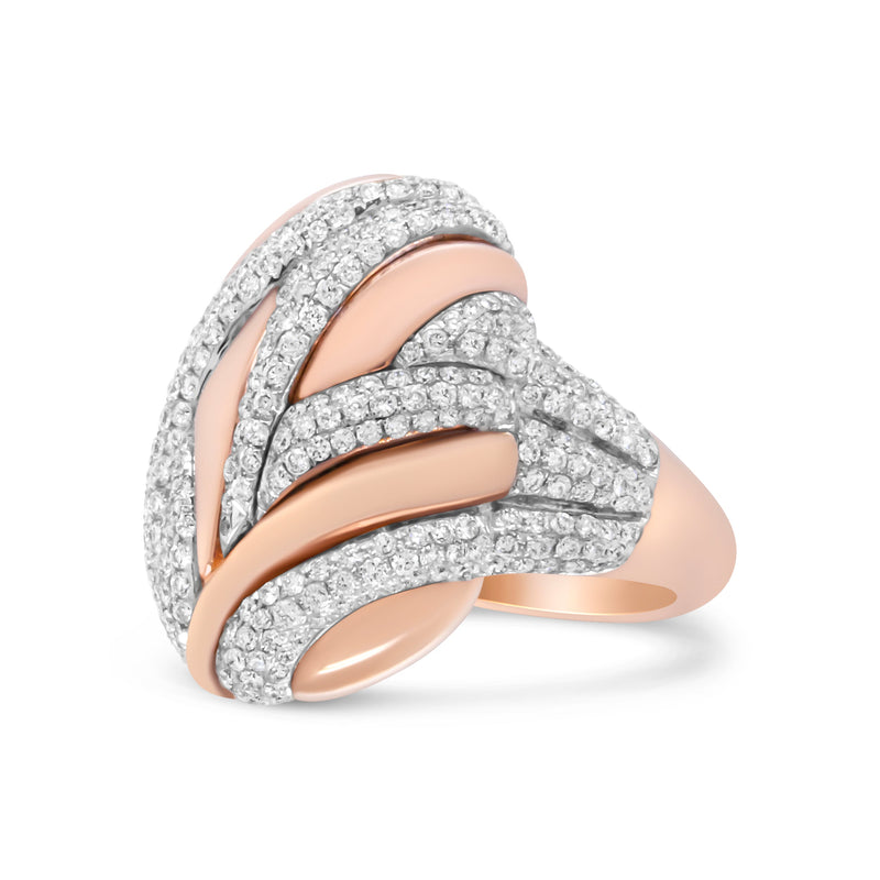 Bids.com 18K Rose and White Gold 1 7/8 Cttw Diamond and Gold Textured Dome Cocktail Ring (F-G Color, VS1-VS2 Clarity) - Size 6.5 Rings White Smoke 6.5 / WhiteRose.Gold