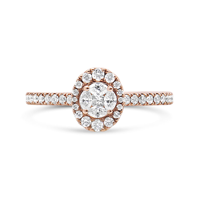 Bids.com 18K Rose Gold 1/2 Cttw Composite Marquise Composite Diamond Oval Shaped Halo Engagement Ring (F-G Color, VS1-VS2 Clarity) - Ring Size 7 Rings White Smoke 7 / Rose.Gold