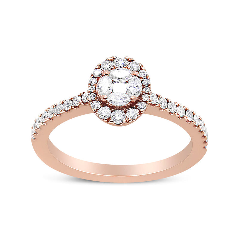 Bids.com 18K Rose Gold 1/2 Cttw Composite Marquise Composite Diamond Oval Shaped Halo Engagement Ring (F-G Color, VS1-VS2 Clarity) - Ring Size 7 Rings White Smoke 7 / Rose.Gold