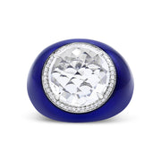 Bids.com 18K White Gold 14mm White Quartz and 1/5 Cttw Diamond Halo with Blue Enamel Dome Ring (F-G Color, VS1-VS2 Clarity) - Ring Size 7 Rings White Smoke 7 / White.Gold