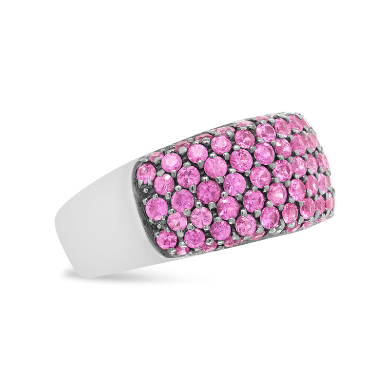 Bids.com 18K White Gold and Black Rhodium Multi Row Pink Sapphire Classic Band Ring - Ring Size 6.5 Rings White Smoke 6.5 / White.Gold
