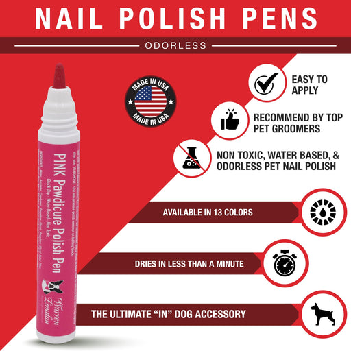 Warren London Pawdicure Polish Pens - Choose From 13 Colors! - Dog Nail Polish Dog Nail Polish White Smoke Pink,Blue,Red,Purple,Yellow,Black,White,Silver,Gold,Neon Pink,Neon Purple,Neon Orange,Neon Green