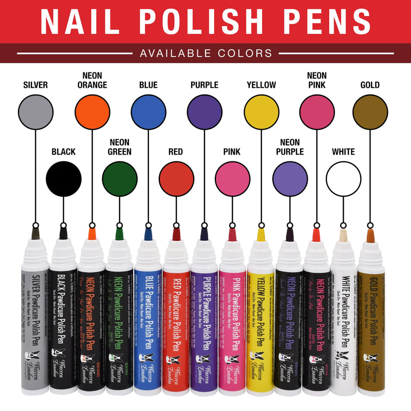 Warren London Pawdicure Polish Pens - Choose From 13 Colors! - Dog Nail Polish Dog Nail Polish White Smoke Pink,Blue,Red,Purple,Yellow,Black,White,Silver,Gold,Neon Pink,Neon Purple,Neon Orange,Neon Green