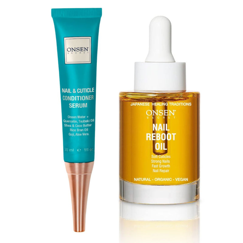 Onsen Secret Nail & Cuticle Reboot Duo Nail Kit White Smoke 30ml Cuticle Conditioner Serum + 30ml Nail Reboot Oil