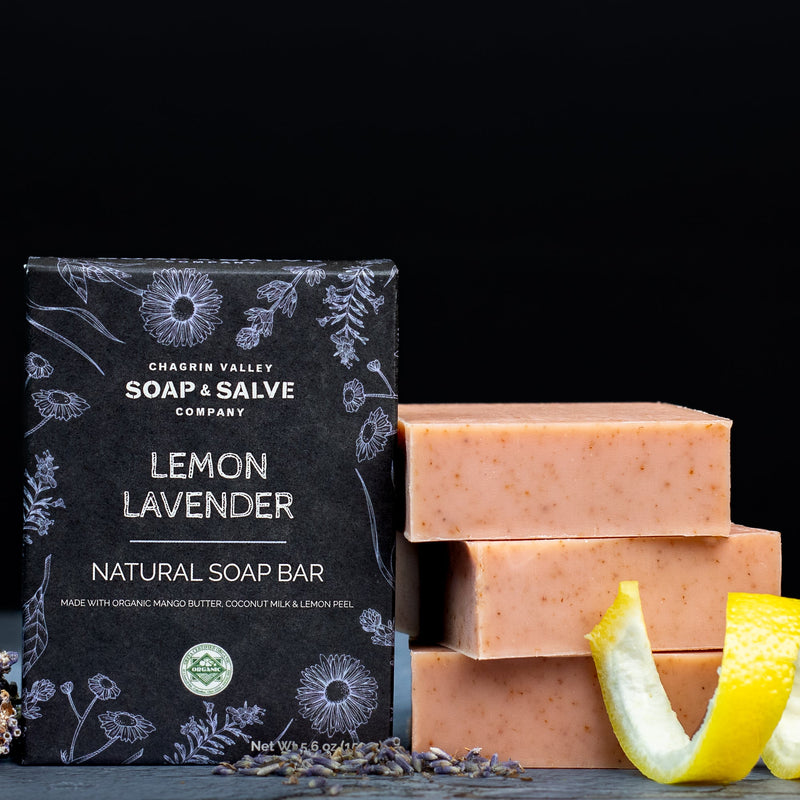 Chagrin Valley Soap & Salve Natural Soap: Lemon Lavender Soap Black Full Bar 5.6 oz,Travel Size Bar 1.7 oz