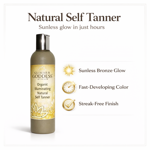 Glimmer Goddess® Organic Skin Care Organic Self Tanner – Fast Bronze Glow Self Tanner White Smoke 8 oz / Regular / Lightly Scented – soft essential oil scent,8 oz / Regular / Unscented – great for extra-sensitive skin,8 oz / Dark / Lightly Scented – soft essential oil scent,8 oz / Dark / Unscented – great for extra-sensitive skin,4 oz / Regular / Ligh