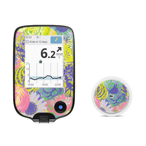 Peelz Neon Floral Freestyle Libre 2 Peelz/Stickers White Smoke Receiver + Sensor