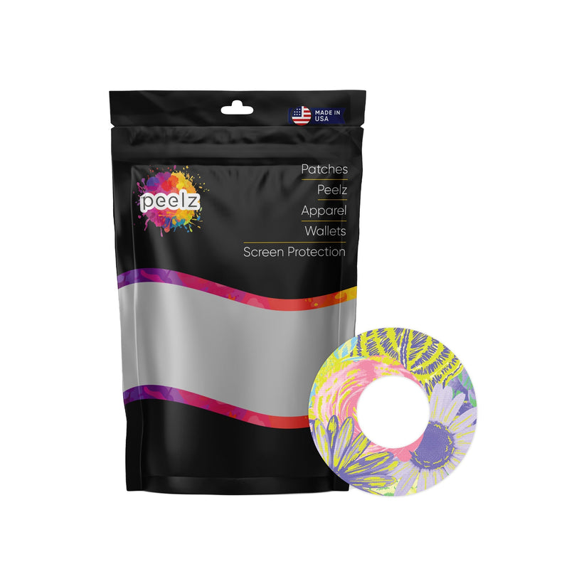 Peelz Neon Floral Patch  Tape Designed for the FreeStyle Libre 2 Patch Medical Tape White Smoke 12-Pack Libre 2 (Set of 12 Patches),4-Pack Libre 2 (Set of 4 Patches)