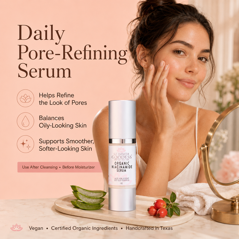 Glimmer Goddess® Organic Skin Care Organic Niacinamide Serum 5% – Pore Minimizer & Anti-Aging Treatment Serums Peach Puff