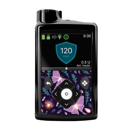 Peelz Night Garden Sticker for Medtronic MiniMed 770G & 780G Peelz/Stickers Black Whole System Peelz (front back + clip),Front Peelz