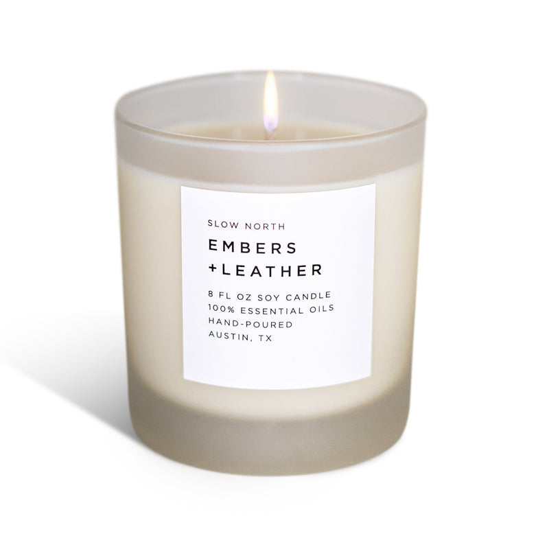 Slow North Embers + Leather - Signature Candle (Vetiver + Cedar + Patchouli) Frosted Candles Light Gray