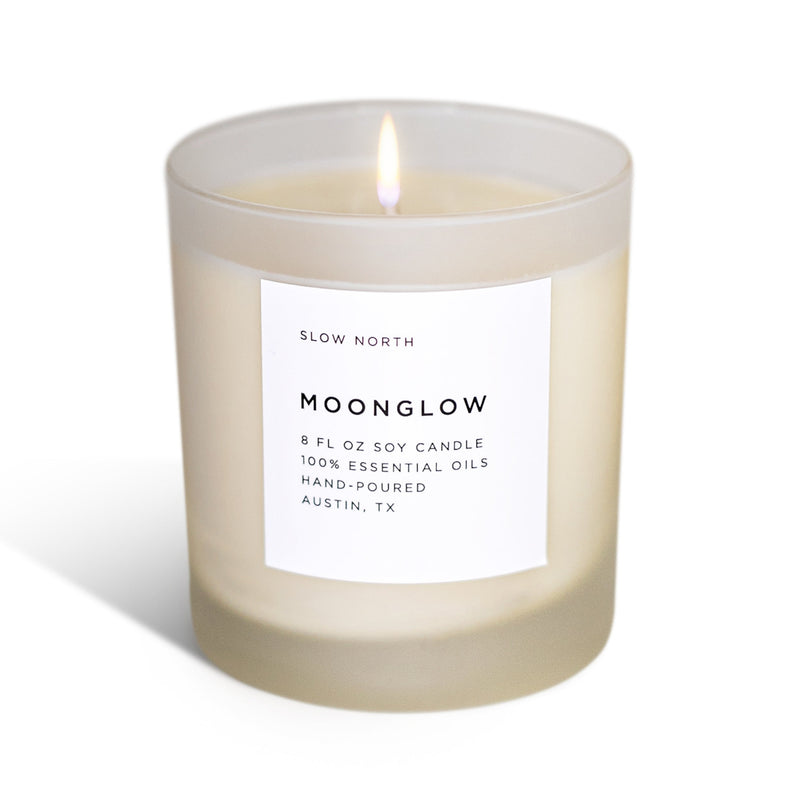 Slow North Moonglow - Signature Candle (Patchouli + Cinnamon + Black Pepper) Frosted Candles White Smoke