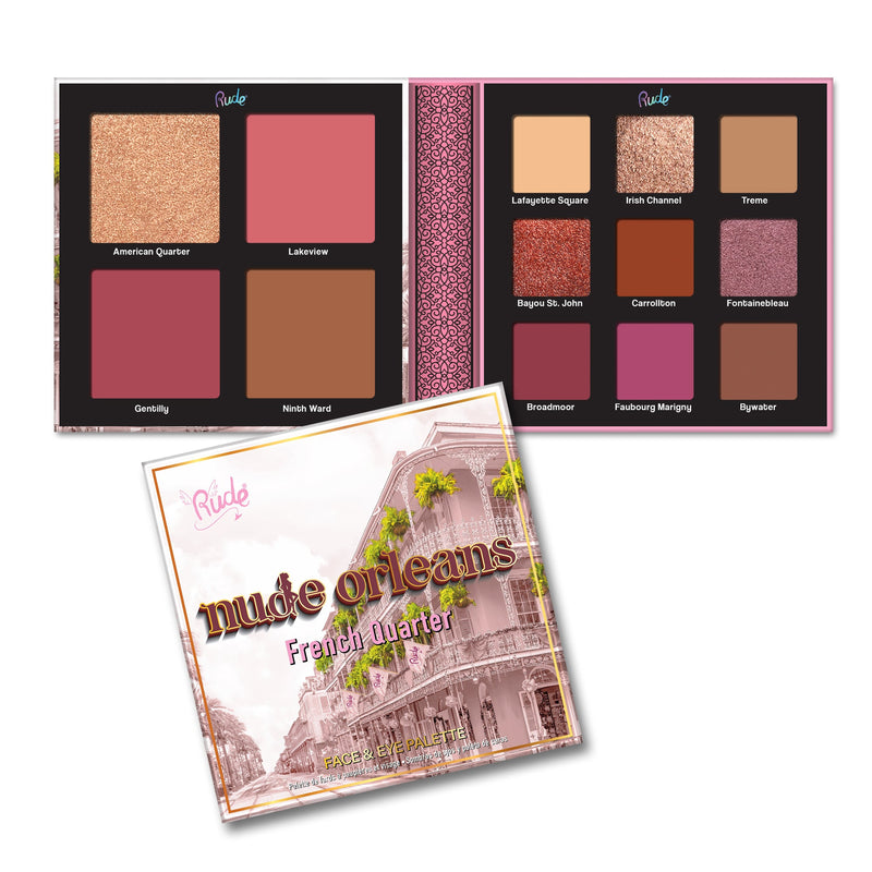 Rude Cosmetics Nude Orleans Face and Eye Palette Face Palettes Rosy Brown Nude Orleans