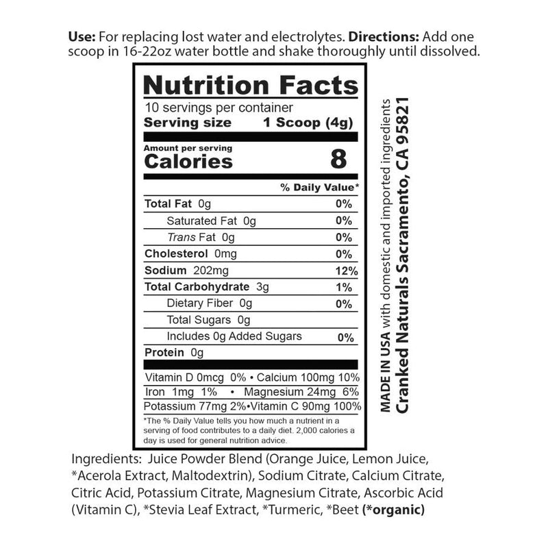 Cranked Naturals Plant Based Sports Nutrition Pure Hydration Orange-Citrus: No Sugar Added Hydration White Smoke 4.2oz Bag (30 Serv),1.4oz (10 Serv)