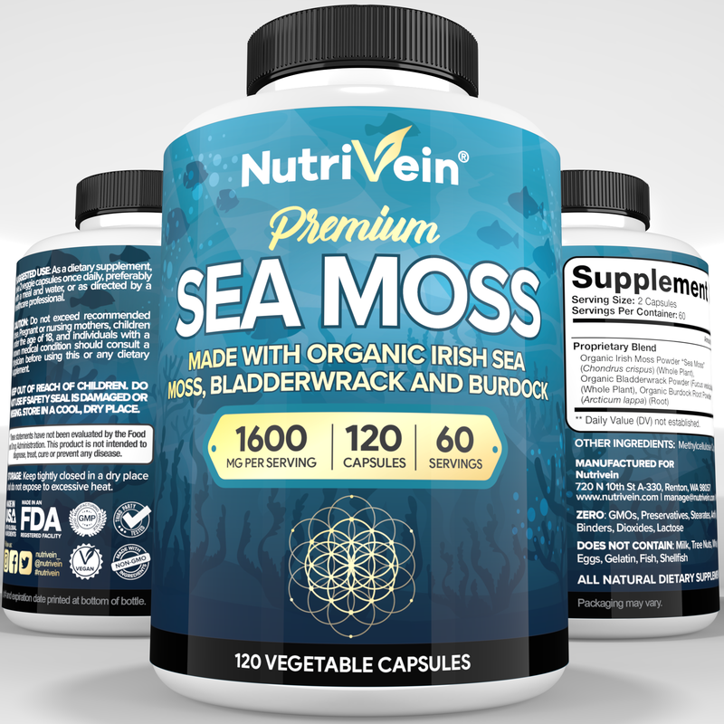 Nutrivein Nutrivein Organic Sea Moss 1600mg Plus Bladderwrack & Burdock - 120 Capsules 65-25PU-ZLQ1 Lavender