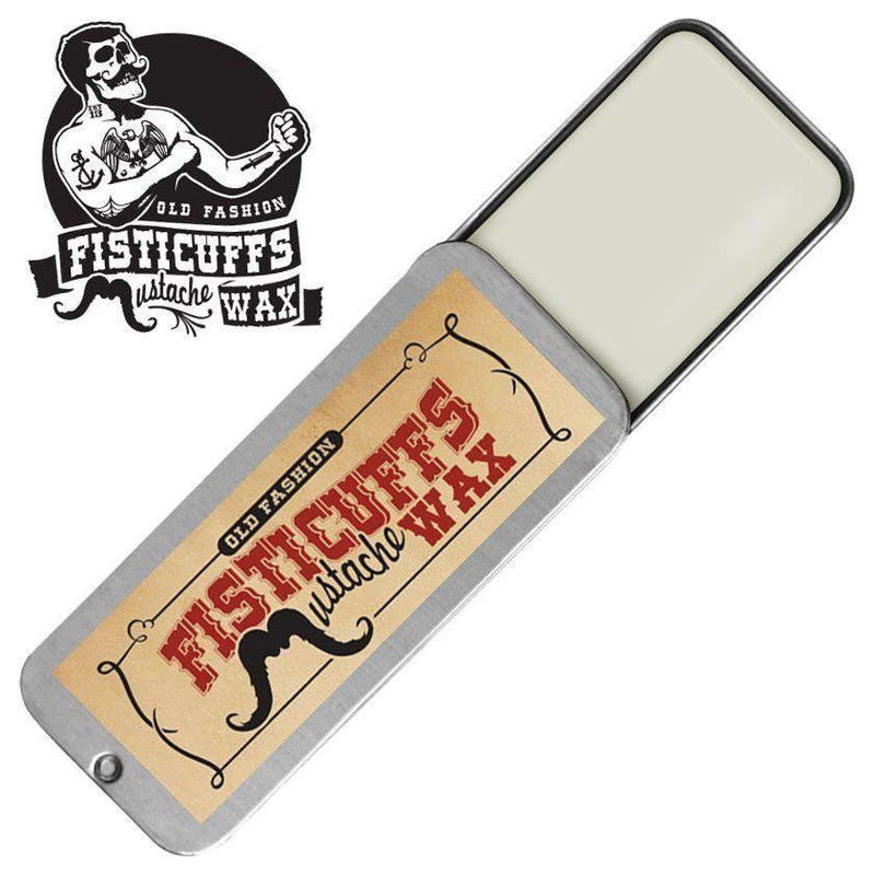 Grave Before Shave 15g slide top tin of Fisticuffs Mustache Wax Mustache Wax Gray 15g. tin