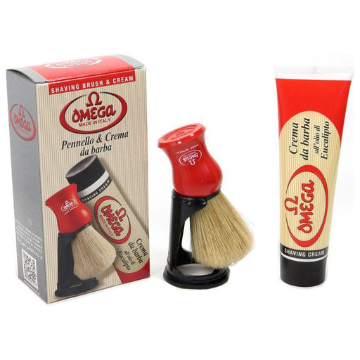 Omega Omega Shaving Cream and Brush With Stand Kit - 16 Oz Shaving Kit Gray