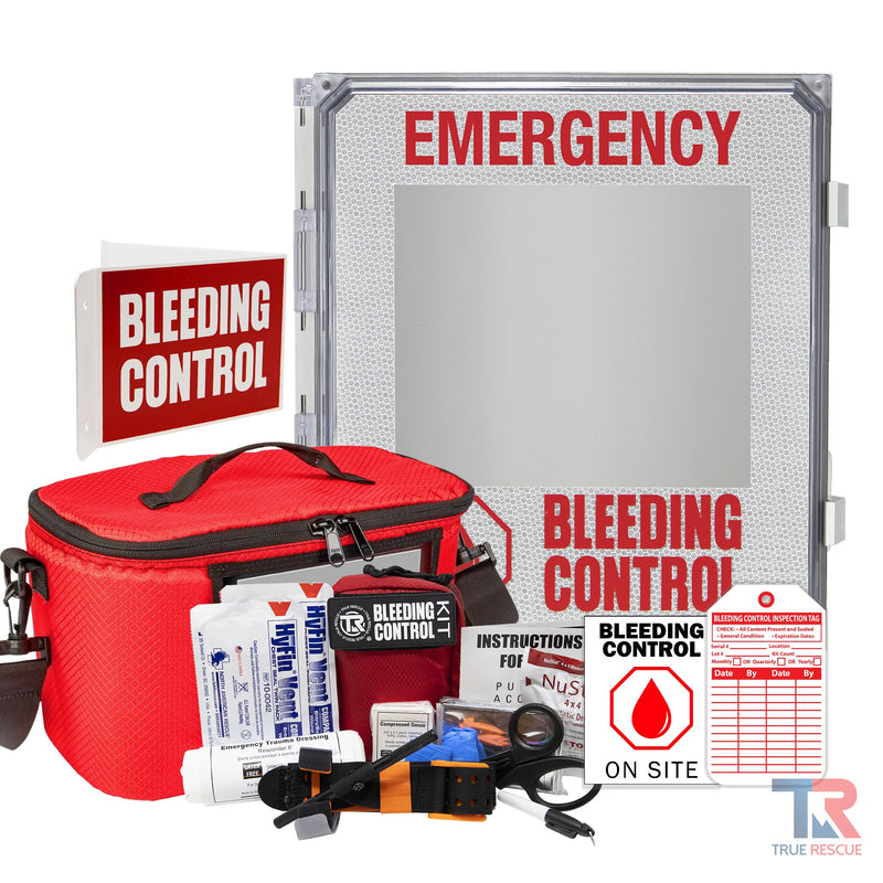 True Rescue Outdoor Kit Station Bleeding Control Bundles Light Gray Premium (SAM XT & NuStat) / 4 Kit - (With Carry Bag) / Non-Alarmed,Premium (SAM XT & NuStat) / 4 Kit - (With Carry Bag) / Alarmed,Premium (SAM XT & NuStat) / 4 Kit - (With Carry Bag) / Alarmed With Keypad