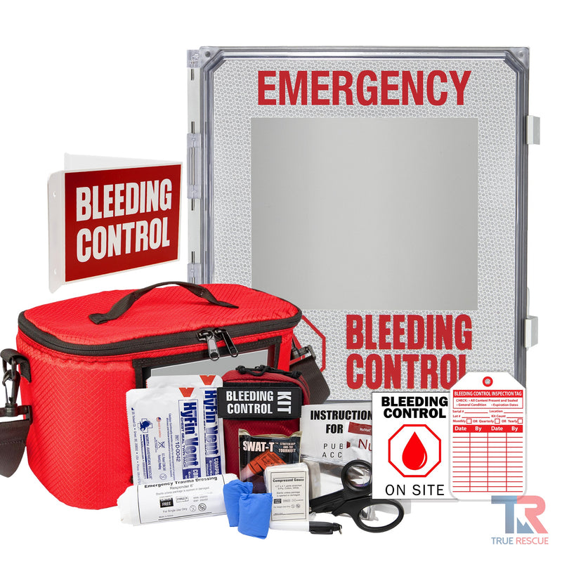 True Rescue Outdoor Kit Station Bleeding Control Bundles Light Gray Premium (SWAT-T & NuStat) / 4 Kit - (With Carry Bag) / Non-Alarmed,Premium (SWAT-T & NuStat) / 4 Kit - (With Carry Bag) / Alarmed,Premium (SWAT-T & NuStat) / 4 Kit - (With Carry Bag) / Alarmed With Keypad