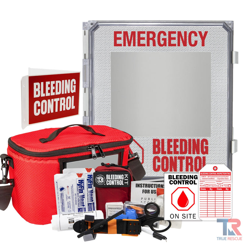 True Rescue Outdoor Kit Station Bleeding Control Bundles Light Gray Premium (SAM XT & QuikClot Z-Fold) / 4 Kit - (With Carry Bag) / Non-Alarmed,Premium (SAM XT & QuikClot Z-Fold) / 4 Kit - (With Carry Bag) / Alarmed,Premium (SAM XT & QuikClot Z-Fold) / 4 Kit - (With Carry Bag) / Alarmed With Keypad