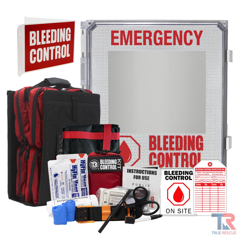 True Rescue Outdoor Kit Station Bleeding Control Bundles Light Gray Intermediate (SAM XT) / 8 Kit - (With Carry Tote & Patient Transporter) / Non-Alarmed,Intermediate (SAM XT) / 8 Kit - (With Carry Tote & Patient Transporter) / Alarmed,Intermediate (SAM XT) / 8 Kit - (With Carry Tote & Patient Transporter) / Alarmed With
