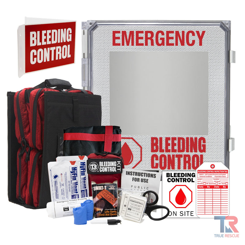 True Rescue Outdoor Kit Station Bleeding Control Bundles Light Gray Intermediate (SWAT-T) / 8 Kit - (With Carry Tote & Patient Transporter) / Non-Alarmed,Intermediate (SWAT-T) / 8 Kit - (With Carry Tote & Patient Transporter) / Alarmed,Intermediate (SWAT-T) / 8 Kit - (With Carry Tote & Patient Transporter) / Alarmed With