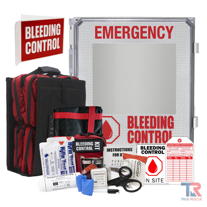 True Rescue Outdoor Kit Station Bleeding Control Bundles Light Gray Premium (SWAT-T & QuikClot Z-Fold) / 8 Kit - (With Carry Tote & Patient Transporter) / Non-Alarmed,Premium (SWAT-T & QuikClot Z-Fold) / 8 Kit - (With Carry Tote & Patient Transporter) / Alarmed,Premium (SWAT-T & QuikClot Z-Fold) / 8 Kit - (With Carry Tote