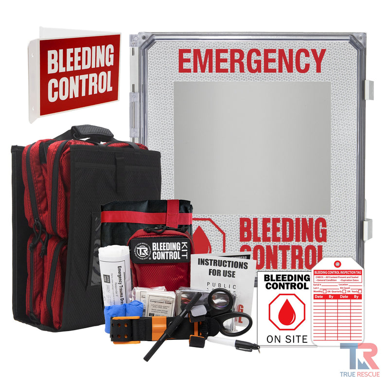 True Rescue Outdoor Kit Station Bleeding Control Bundles Light Gray Standard (SAM XT) / 8 Kit - (With Carry Tote & Patient Transporter) / Non-Alarmed,Standard (SAM XT) / 8 Kit - (With Carry Tote & Patient Transporter) / Alarmed,Standard (SAM XT) / 8 Kit - (With Carry Tote & Patient Transporter) / Alarmed With Keypad