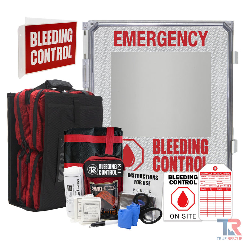 True Rescue Outdoor Kit Station Bleeding Control Bundles Light Gray Standard (SWAT-T) / 8 Kit - (With Carry Tote & Patient Transporter) / Non-Alarmed,Standard (SWAT-T) / 8 Kit - (With Carry Tote & Patient Transporter) / Alarmed,Standard (SWAT-T) / 8 Kit - (With Carry Tote & Patient Transporter) / Alarmed With Keypad