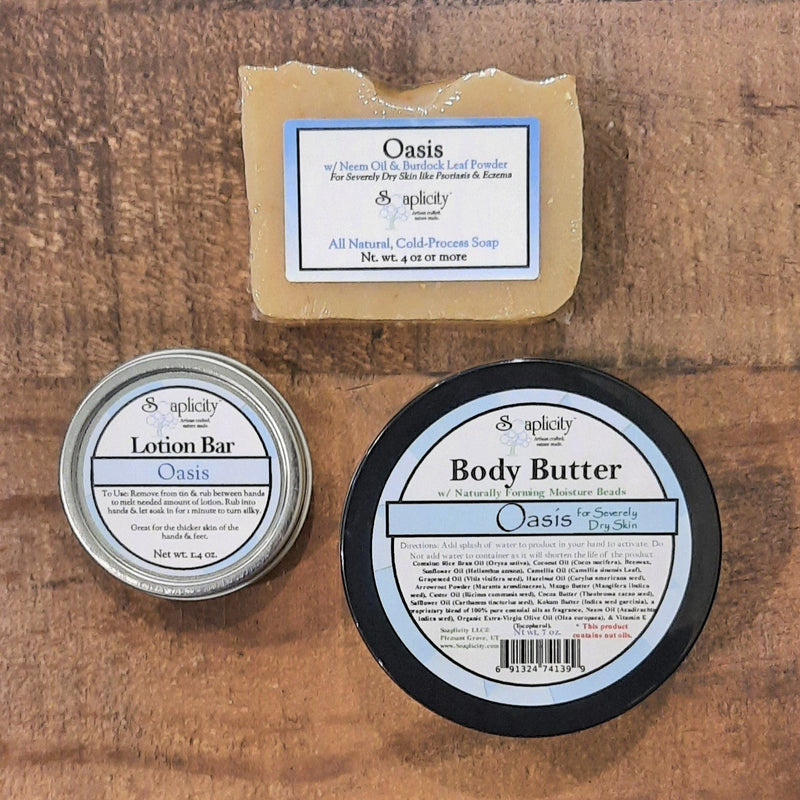 Soaplicity Oasis Bundles for Severely Dry Skin Bundles Dim Gray Oasis Soap & Lotion Bar,Oasis Soap & Body Butter,Oasis Soap, Lotion Bar & Body Butter