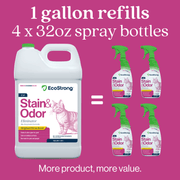 EcoStrong Cat Stain and Odor Eliminator Pet & Animal > Cat Stain & Odor Violet Red 1 Gallon Jug,32 oz Sprayer,32 oz Sprayer Bottle and 1 Gallon Refill