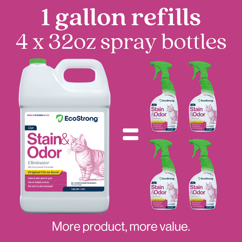 EcoStrong Cat Stain and Odor Eliminator Pet & Animal > Cat Stain & Odor Violet Red 1 Gallon Jug,32 oz Sprayer,32 oz Sprayer Bottle and 1 Gallon Refill
