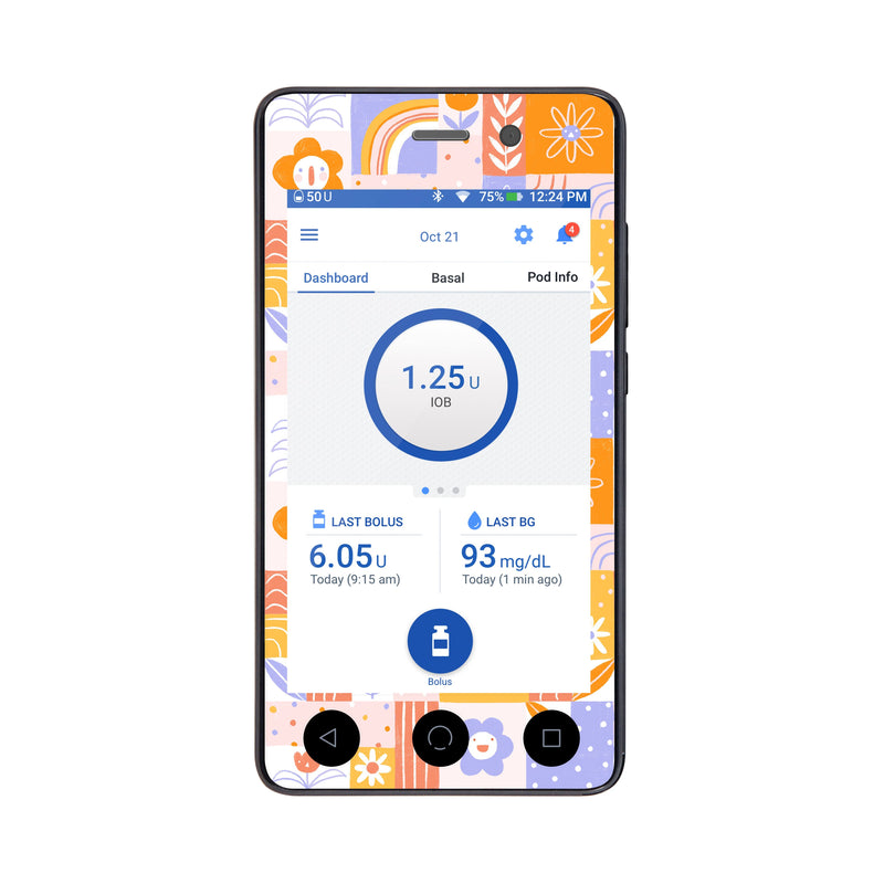 Peelz Wildflower Doodle Sticker for Omnipod DASH® PDM – Pump Peelz Peelz/Stickers White Smoke Whole System Peelz (front + case),Front Peelz,Case Peelz