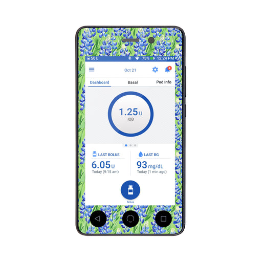 Peelz Blue Blooms Sticker for Omnipod DASH ® PDM – Pump Peelz Peelz/Stickers White Smoke Whole System Peelz (front + case),Front Peelz,Case Peelz