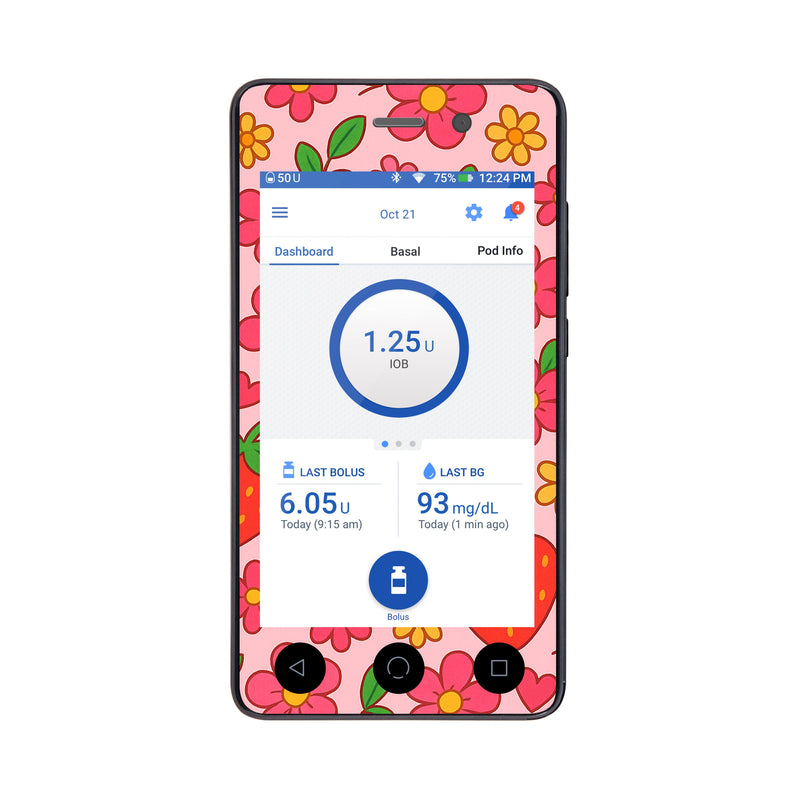 Peelz Strawberry Garden Sticker for Omnipod DASH® PDM – Pump Peelz Peelz/Stickers White Smoke Whole System Peelz (front + case),Front Peelz,Case Peelz