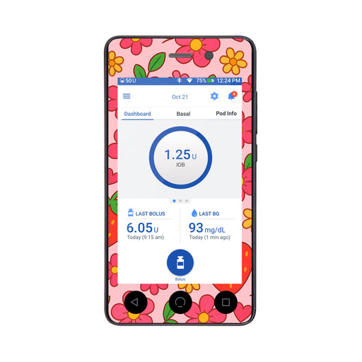 Peelz Strawberry Garden Sticker for Omnipod DASH® PDM – Pump Peelz Peelz/Stickers White Smoke Whole System Peelz (front + case),Front Peelz,Case Peelz