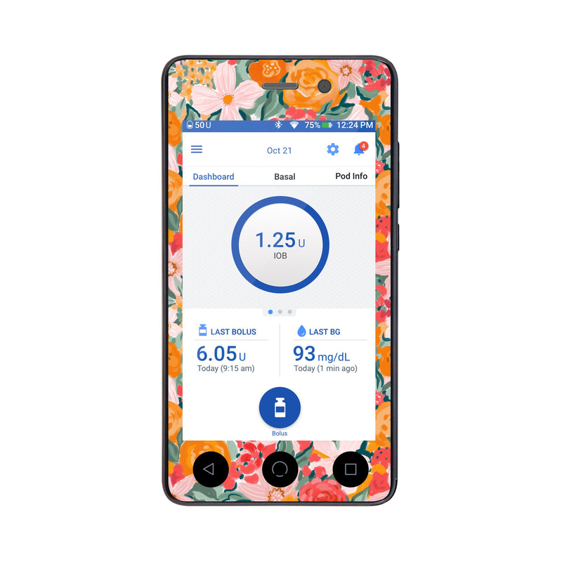Peelz Blush Blossom Sticker for Omnipod DASH ® PDM – Pump Peelz Peelz/Stickers White Smoke Whole System Peelz (front + case),Front Peelz,Case Peelz