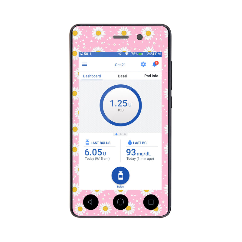 Peelz Spring Daisy Sticker for Omnipod DASH ® PDM – Pump Peelz Peelz/Stickers White Smoke Whole System Peelz (front + case),Front Peelz,Case Peelz